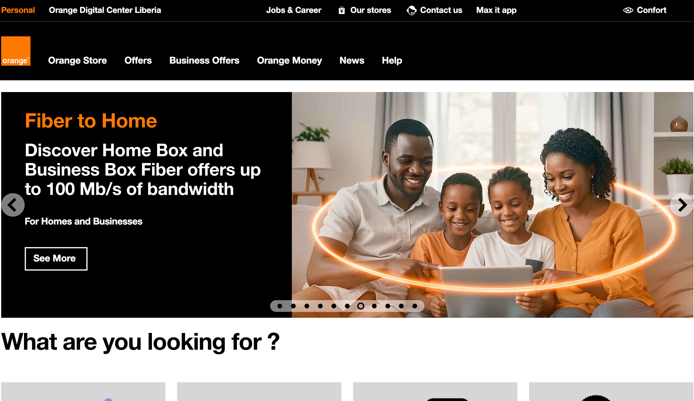 Orange Liberia website homepage, rebrand launch