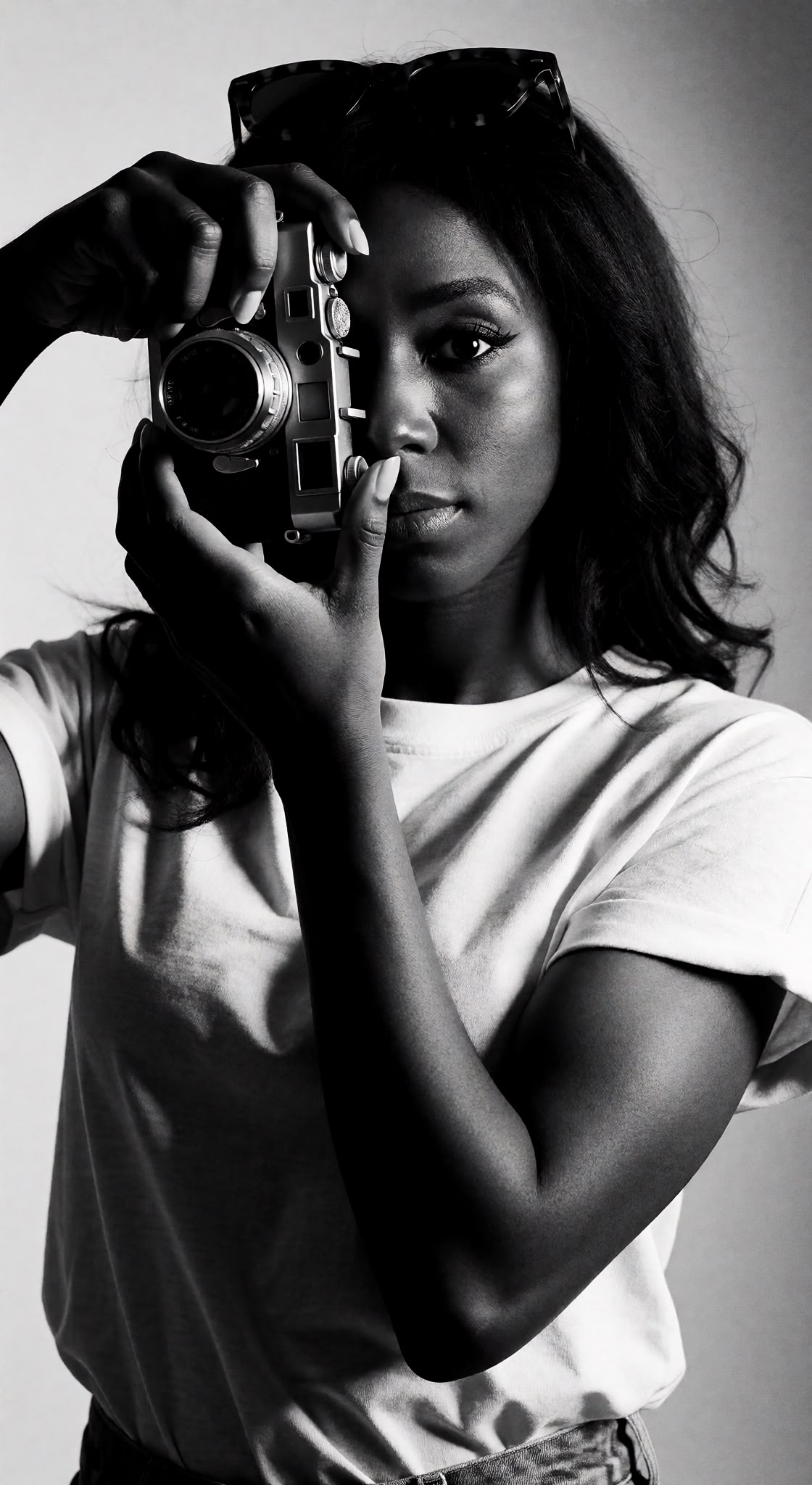 Vannette Tolbert, editorial portrait, holding camera