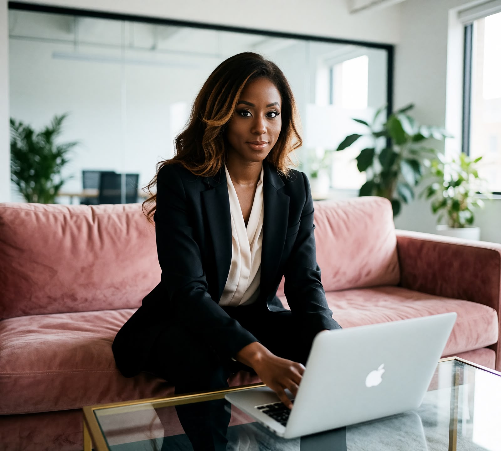 Vannette Tolbert, editorial portrait, full body, office setting